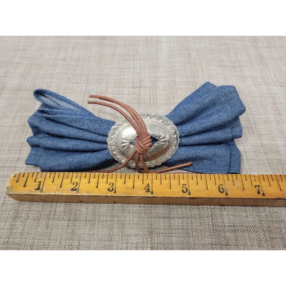 Vintage Denim‎ Hair Barette Bow Western Silver Concho